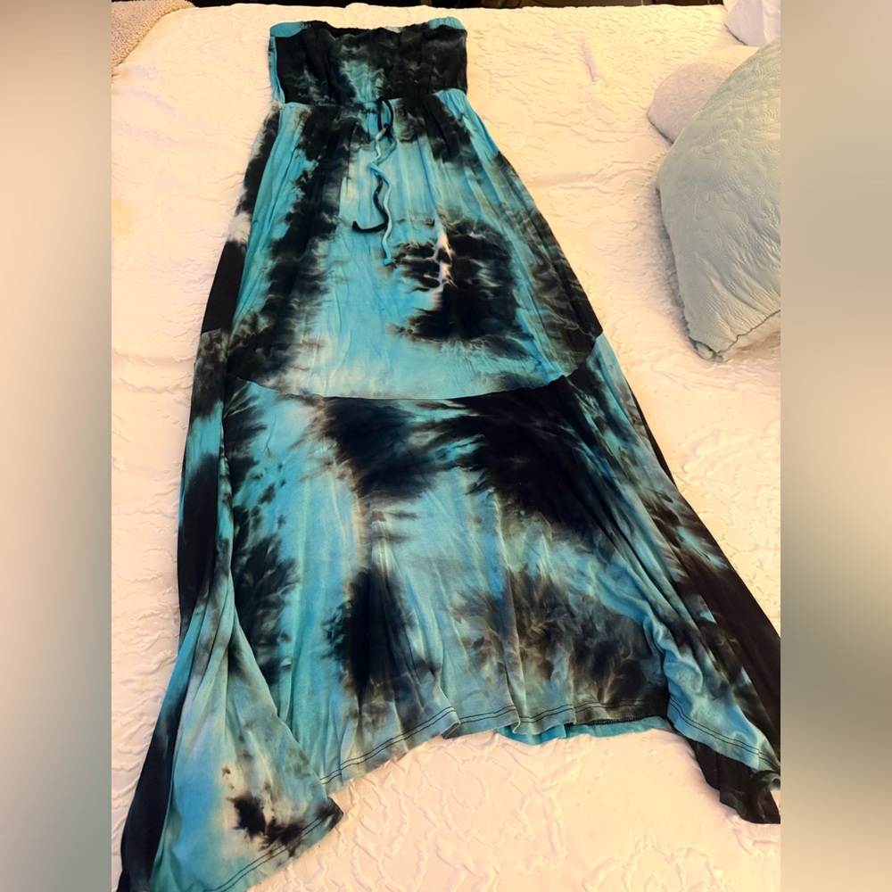 Blue and Black Tie-Dye Maxi Skirt